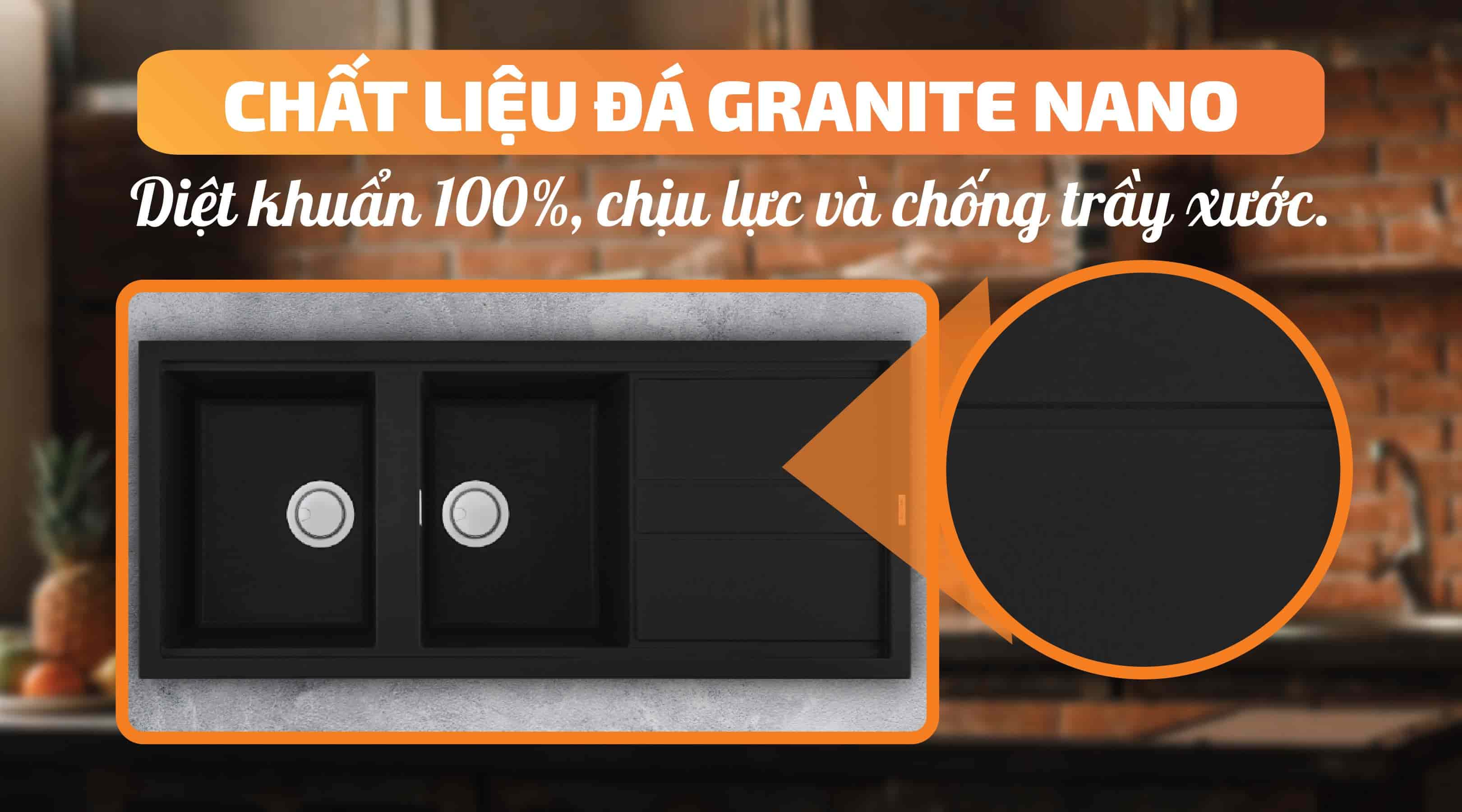 Chậu rửa chén Malloca NERO K-50040 - Chất liệu đá Granite Nano